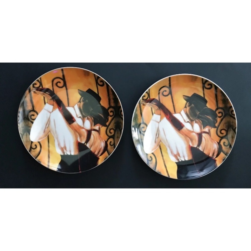 Salsa Trish Biddle Art Plates Set Of 2 Couple Dancing Heritage By Jay